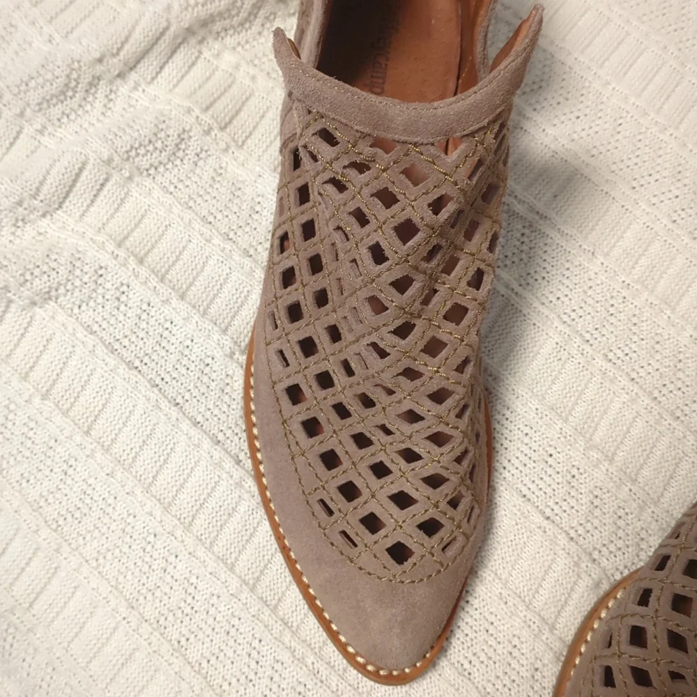 Jeffrey Campbell Taggart Suede Cutout Booties Wooden Block Heel
